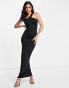Public Desire Double Layer Slinky Asymmetric Maxi Dress In Black