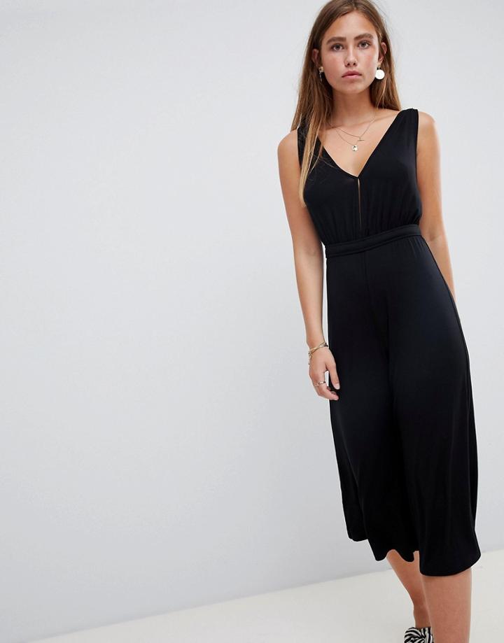 Miss Selfridge Jumpsuit With V Neck In Black - Black