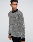 New Look Textured Sweater With Crew Neck In Black And White - Black
