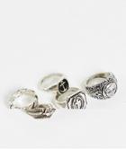 Asos Design 5 Pack Mixed Signet Ring Set In Silver And Gold Tone