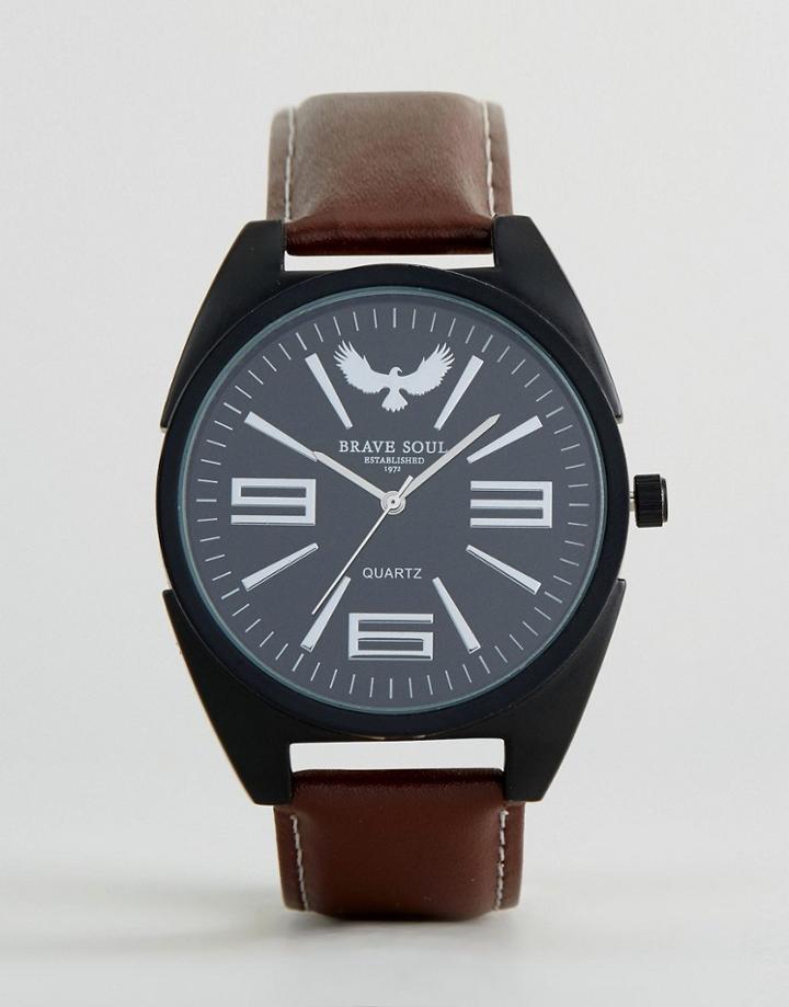 Brave Soul Round Watch With Brown Strap - Brown