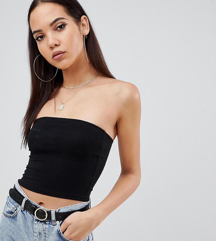 Asos Design Tall Crop Bandeau Top In Black - Black