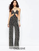 Reclaimed Vintage Strappy 70's Jumpsuit With Sparkle Print - Multi