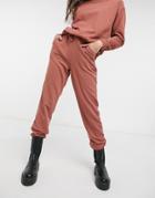 Pieces High Waisted Sweatpants Co Ord In Rust-red