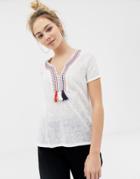 Brave Soul Selena Top With Embreoidery And Tassle Detail-cream
