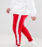 Asos Design Plus Skinny Joggers With Side Stripe In Red - Red