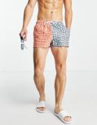 Asos Design Swim Shorts With Contrast Plaid In Super Short Length-multi