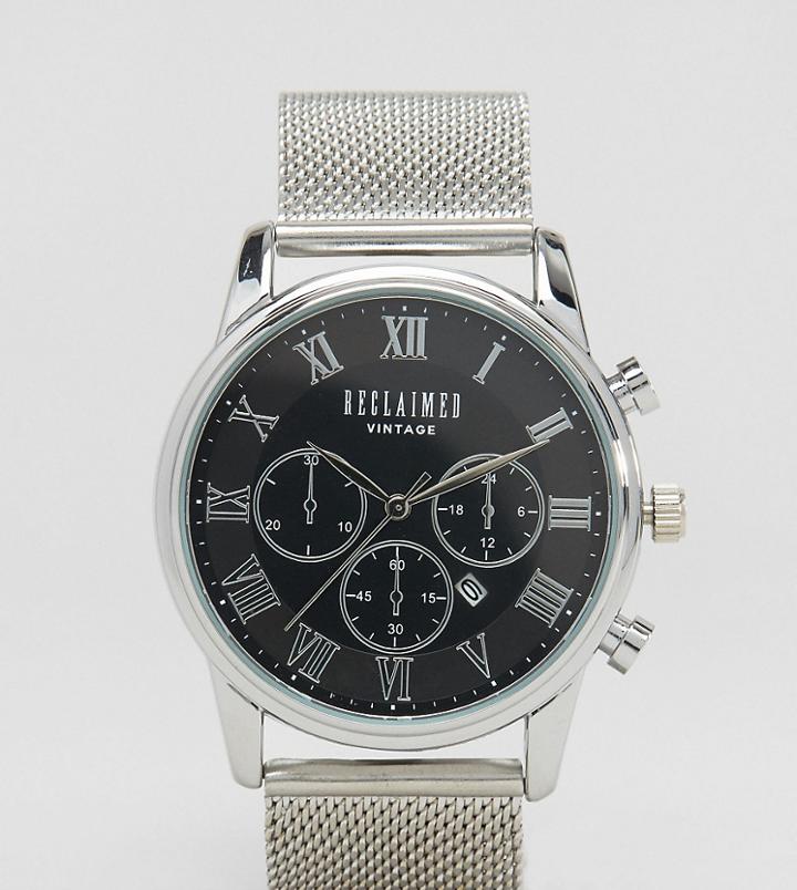 Reclaimed Vintage Inspired Chronograph Mesh Strap Watch In Silver Exclusive To Asos - Silver