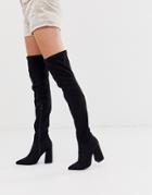Truffle Collection Pointed Block Heeled Thigh Boots In Black