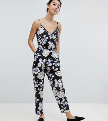 Yumi Petite Jumpsuit In Floral Print - Black