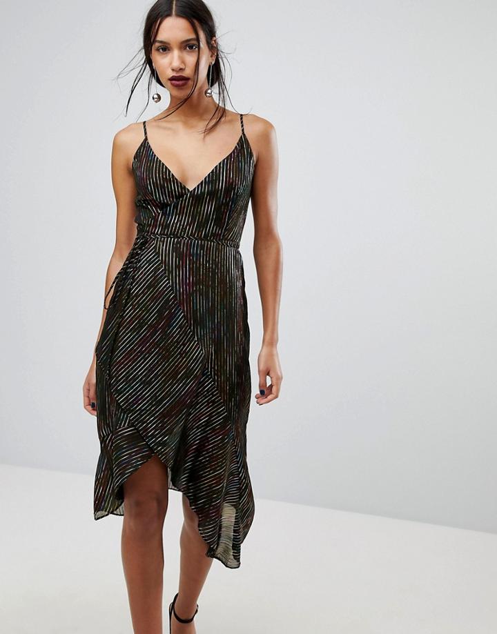 Warehouse Rainbow Shimmer Stripe Dress - Black