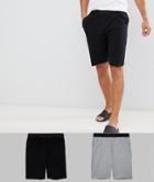 Asos Design 2 Pack Lounge Pyjama Shorts In Black & Gray In Organic Cotton Save-multi