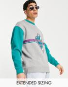 Asos Design Oversized Sweatshirt With Vintage Print And Contrast Raglan Sleeves-gray