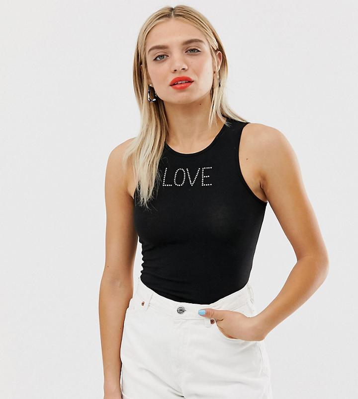 Monki Tank Top With Love Slogan In Black - Black