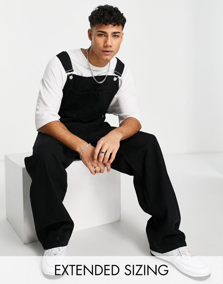Asos Design Baggy Denim Overalls In Black