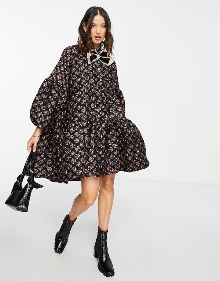 Dream Sister Jane Oversized Jaquard Smock Dress In Rose Print-multi
