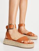 Asos Design Justice Flatform Espadrille Sandals In Tan-brown