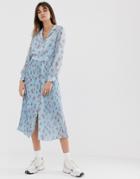 Levete Room Floral Maxi Dress With Pleated Skirt And Button Front - Blue