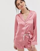 Asos Design Mix & Match Satin Pyjama Shirt-pink