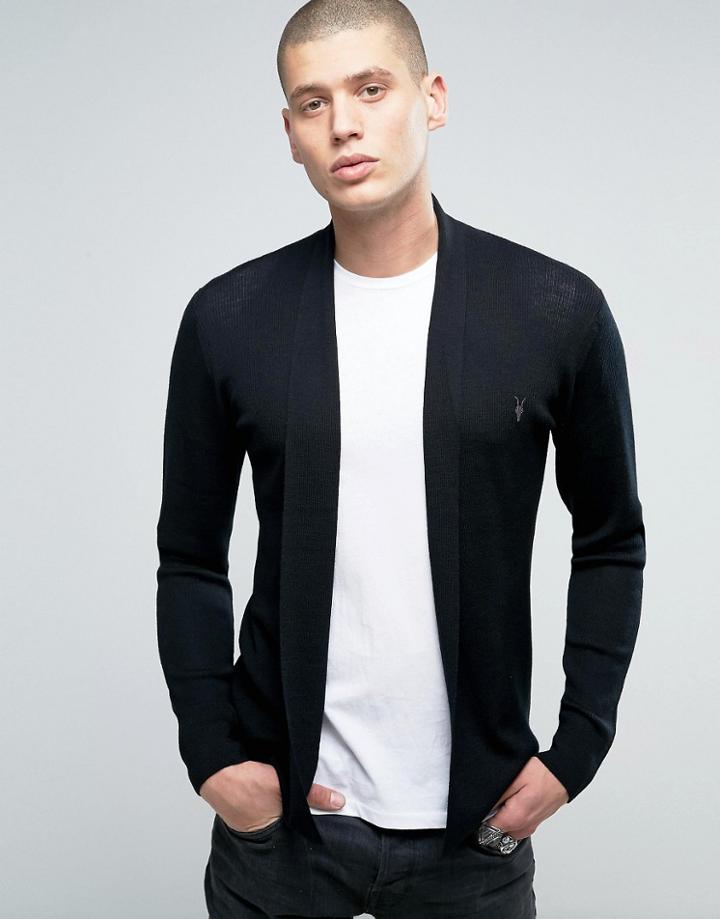 Allsaints Open Drape Cardigan In Merino Wool - Black