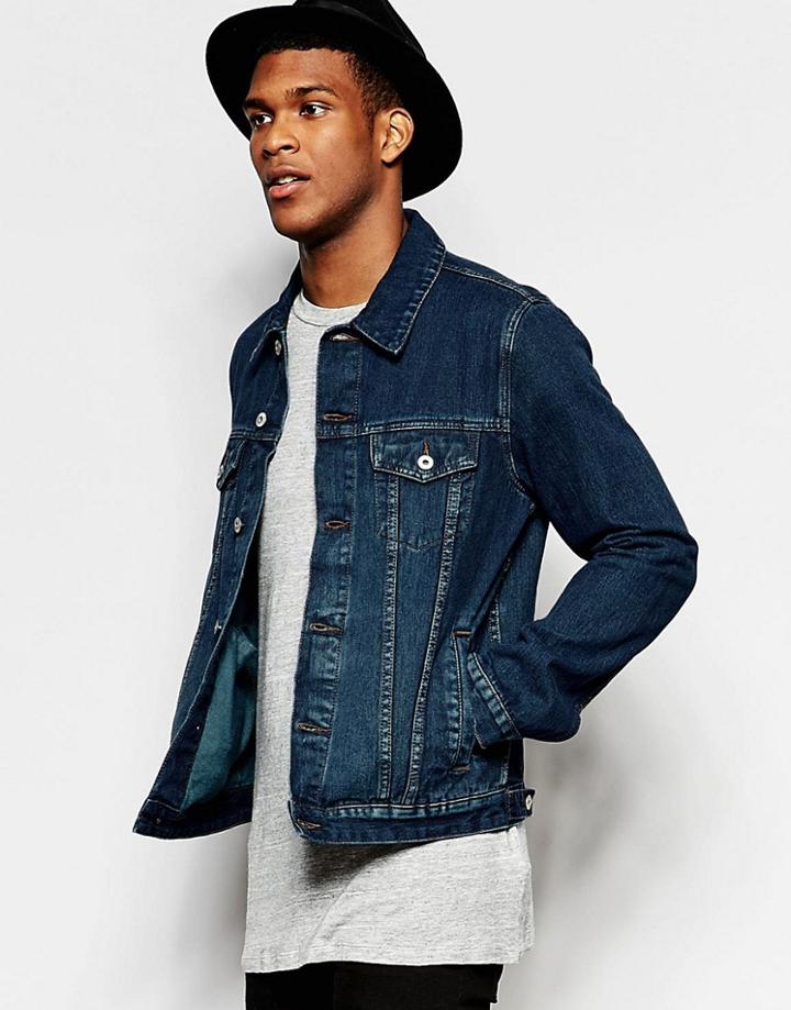 Asos Denim Jacket In Slim Fit In Blue Wash - Blue