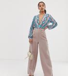 Flounce London Petite Wide Leg Tailored Pants With Gold Button Detail In Soft Pink - Pink