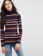 Brave Soul Striped Roll Neck Sweater - Multi