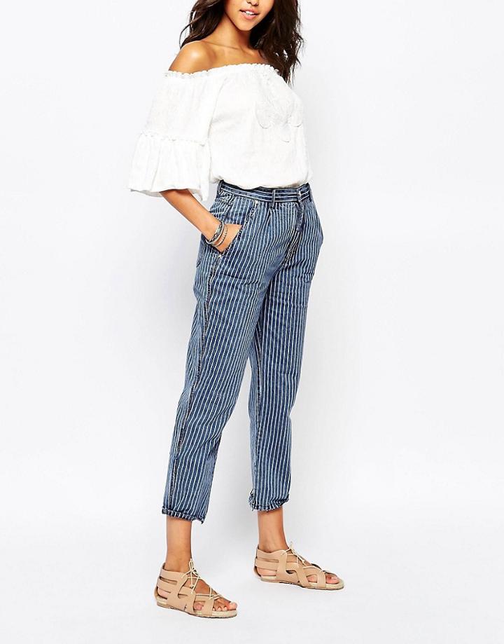 Pull & Bear Stripe Jeans - Blue