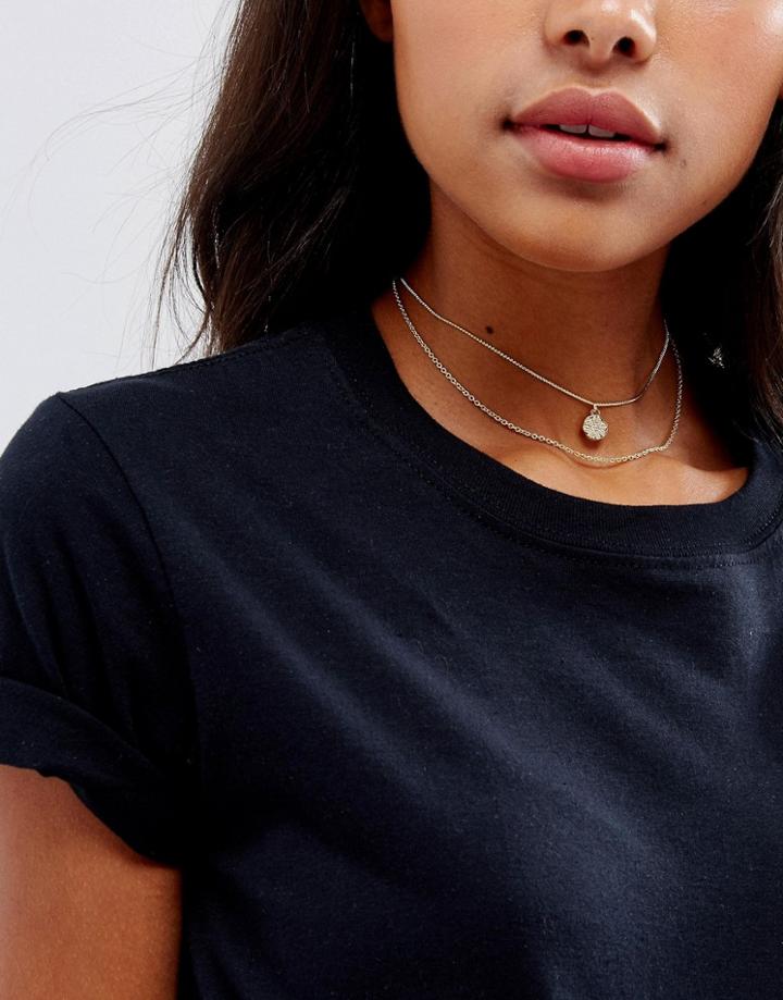 Asos Hammered Disc Multirow Necklace - Gold