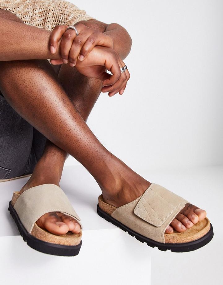 Pull & Bear Footbed Slides In Beige-neutral