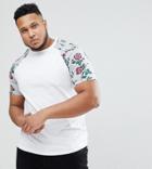 Asos Plus T-shirt With Floral Raglan Sleeve - White