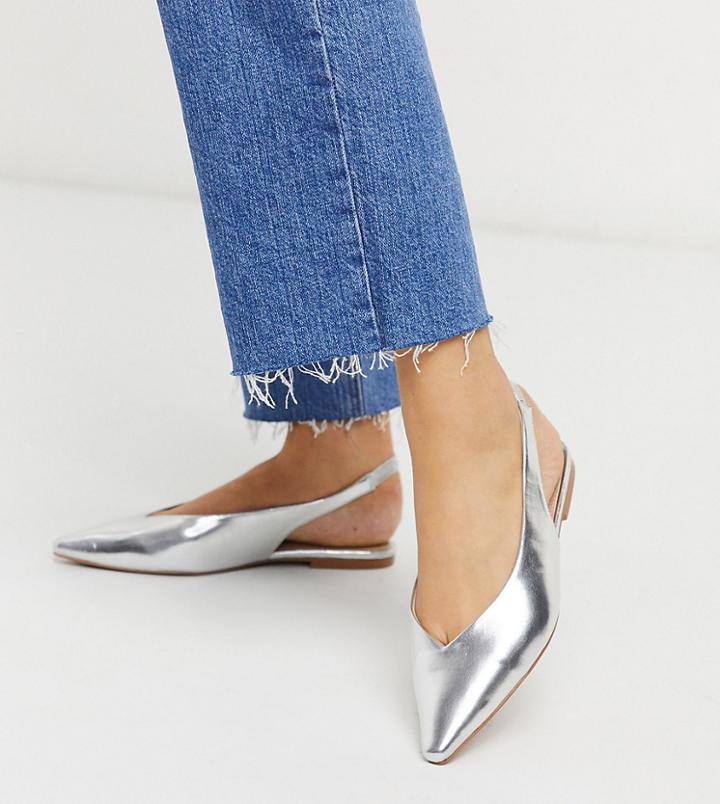 Asos Design Wide Fit Lacy Slingback Ballet Flats In Silver