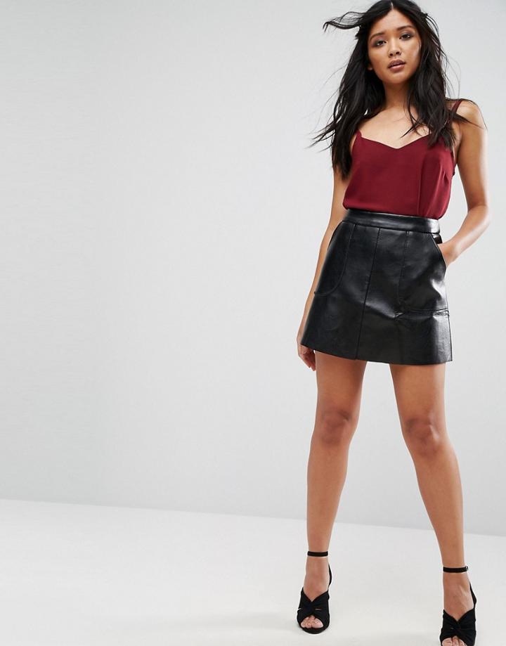 Oeuvre Faux Leather A Line Skirt - Black