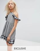 Milk It Vintage Halterneck Mini Festival Dress In Mixed Gingham - Black