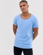 Asos Design T-shirt With Scoop Neck In Blue