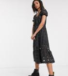 Reclaimed Vintage Inspired Organza Check Midi Dress With Puff Sleeve