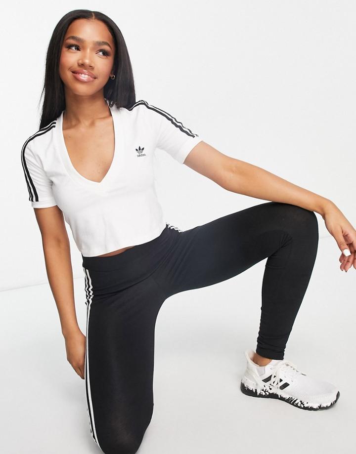 Adidas Originals Adicolor 3 Stripe Cropped Top In White