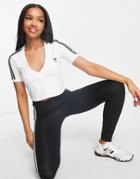 Adidas Originals Adicolor 3 Stripe Cropped Top In White