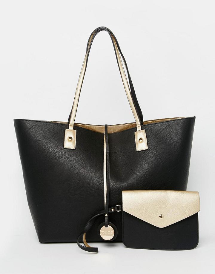 Dune Reversible Metallic Shopper Bag - Black