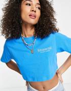 Jjxx Super Cropped Slogan T-shirt In Bright Blue