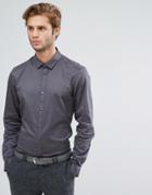 Asos Slim Fit Sateen Shirt In Charcoal - Gray