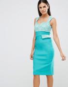 Vesper Pencil Dress With Lace Top And Pocket Detail - Green