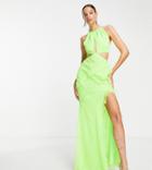 Asos Design Tall Halter Bias Ruffle Maxi Dress In Bright Green