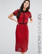 Fashion Union Tall Allover Lace Midi Dress With Contrast Trims - Multi
