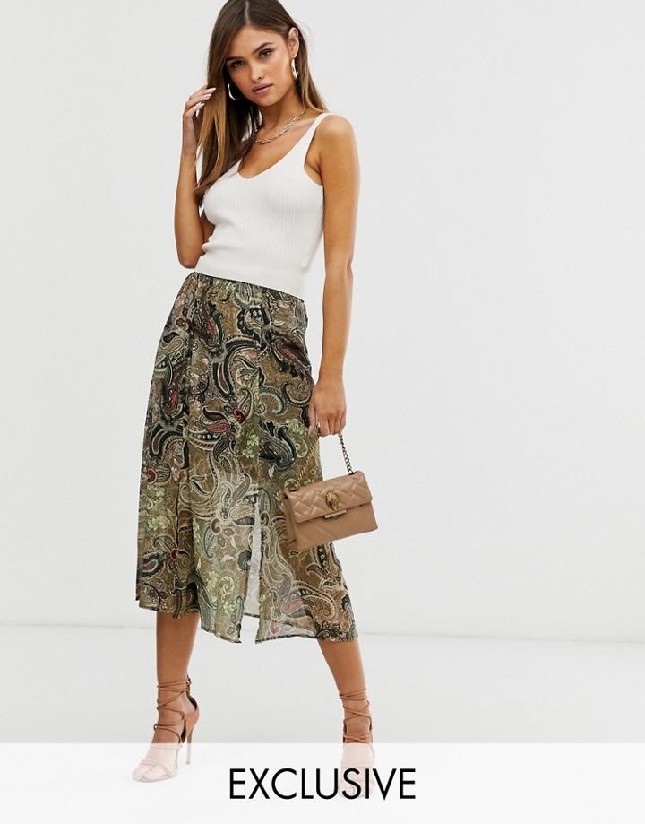 Y.a.s Button Through Split Detail Midi Skirt-multi