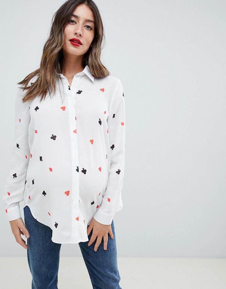Asos Design Maternity Soft Shirt In Hearts & Diamonds Print - Multi