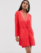 Asos Design Pleat Hem Tux Mini Dress - Red