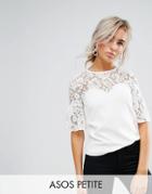 Asos Petite Occasion Top In Ponte With Pretty Lace Sleeves - White