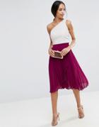 Asos Pleated Midi Skirt With Wrap Front Detail - Purple