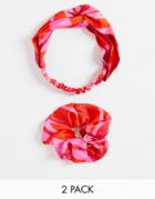 Asos Design Pack Of 2 Headband And Scrunchie In Pink Swirl Print-multi